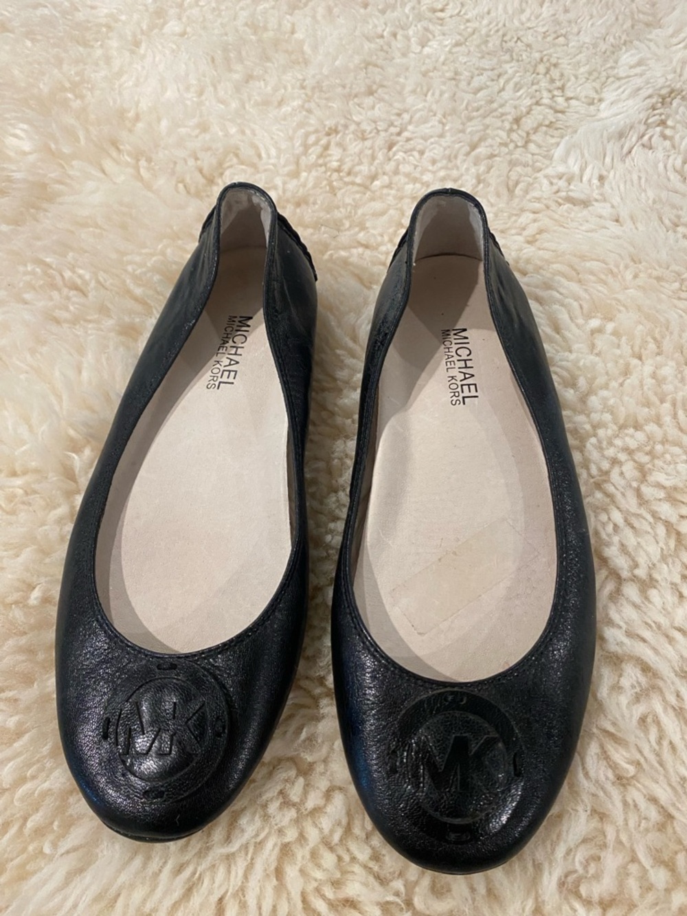 Michael Kors Black Leather Logo Round-Toe Flats
